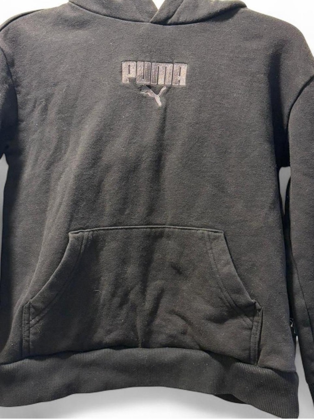 Puma 10/12 Medium Hoodie Sweatshirt Black Logo Boys Spring Wear Front Pocket